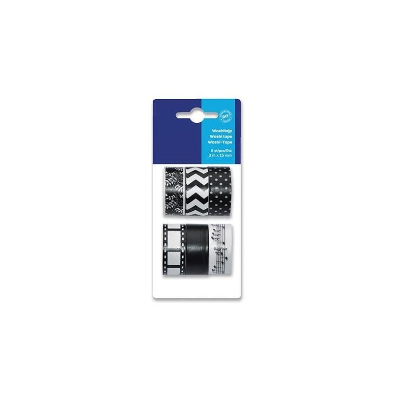 NASTRO WASHI TAPE MT3X15MM PZ. 6 BIANCO/NERO