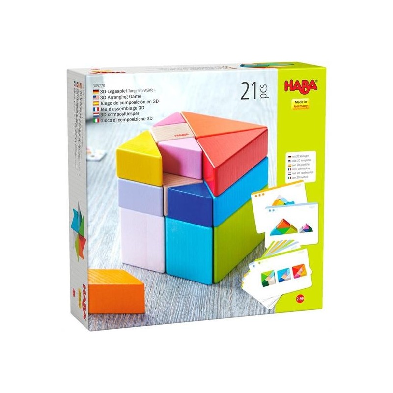 TANGRAM CUBO 3D IN LEGNO CON SCHEDE